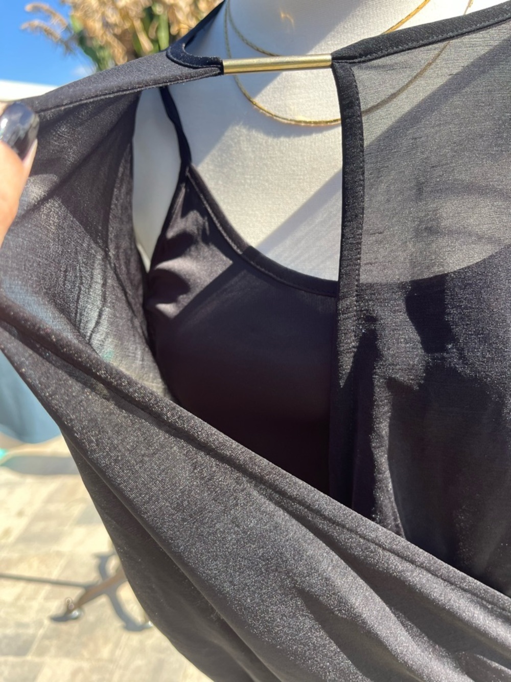 Black Wrap-Front Sheer Sleeve Blouse Xs Nwt — image 2 of 8